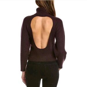 Vince 100% Cashmere Open Back Ribbed Knit Turtleneck Sweater Women's Size Large